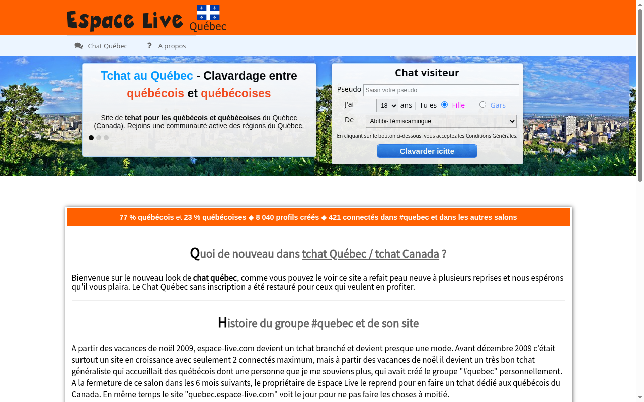Quebec.espace-live.com est un site de tchat québécois.