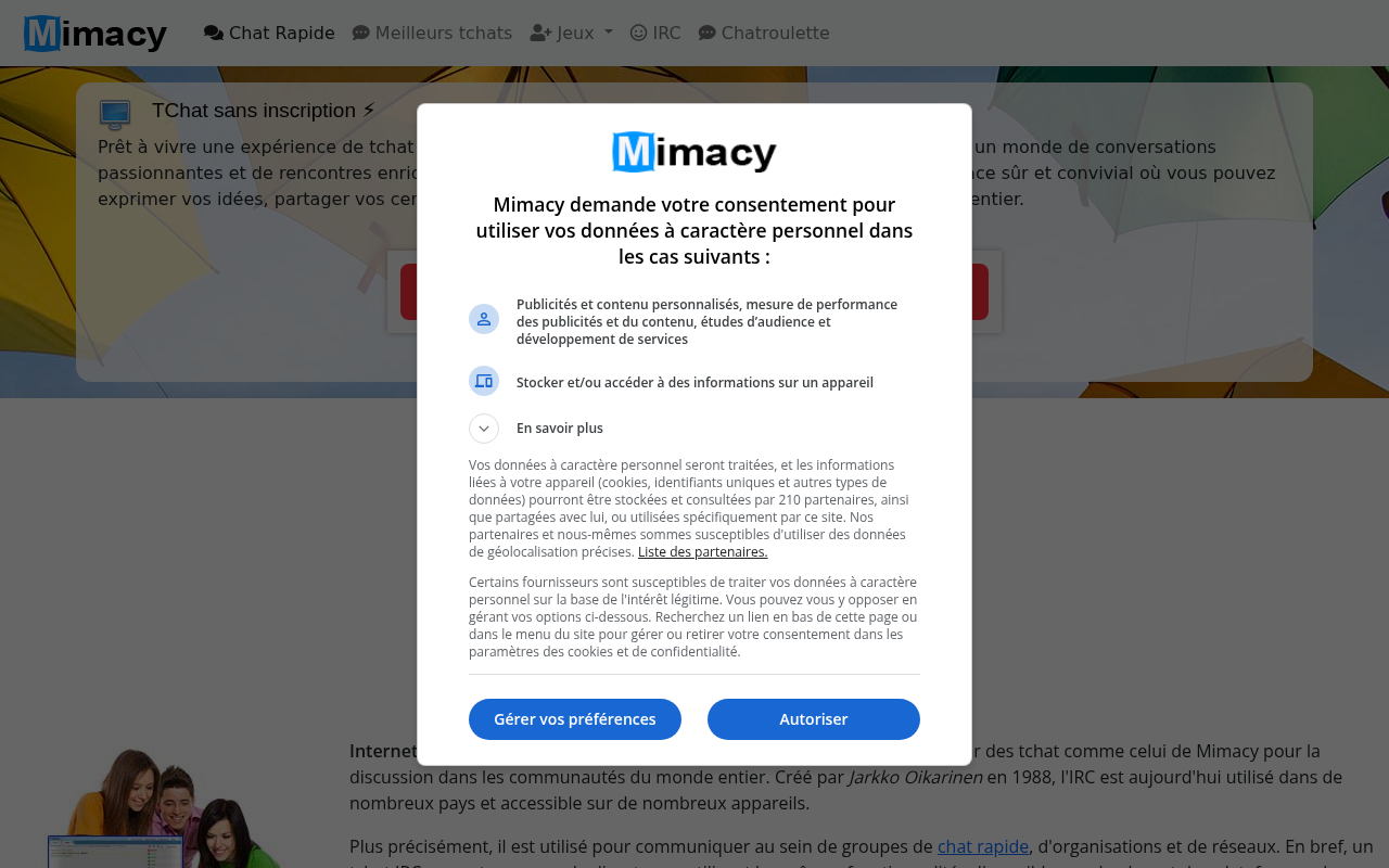 Mimacy propose un service de chat en ligne avec webcam de bonne qualité et rapide.